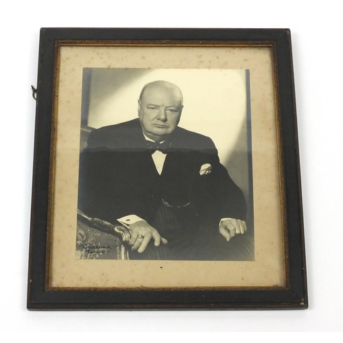 200 - Black and white photograph of Winston Churchill, mounted and framed, 30cm x 25cm