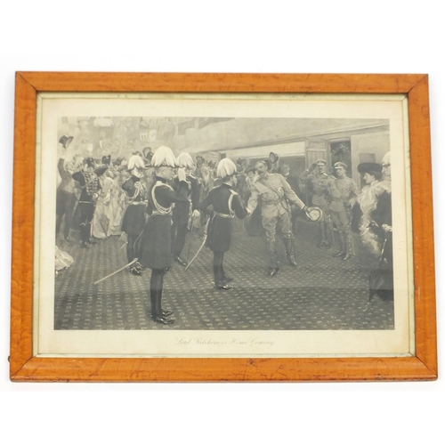 76 - Vintage black and white engraving print, Lord Kitchener's Home Coming, framed, 78cm x 58cm