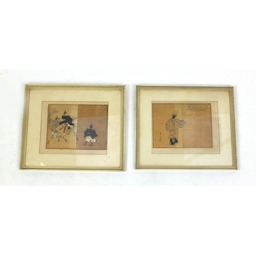 194 - Pair of Japanese wood block prints, one of figures on horseback, each mounted and framed, 26cm x 19c... 