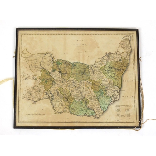 195 - J Cary, Map of Suffolk, framed, 55cm x 44cm
