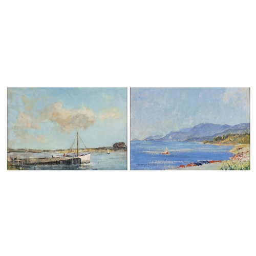 2176 - Harbour scenes, pair of oil on boards, both bearing a signature Holroyd Pearce and inscription verso... 