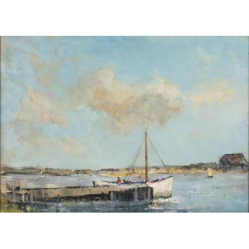 2176 - Harbour scenes, pair of oil on boards, both bearing a signature Holroyd Pearce and inscription verso... 