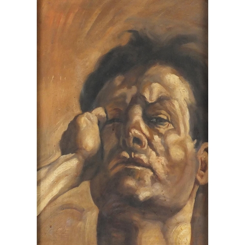 2130 - Head and shoulders portrait of a man, impressionist oil on canvas, framed, 37.5cm x 26.5cm