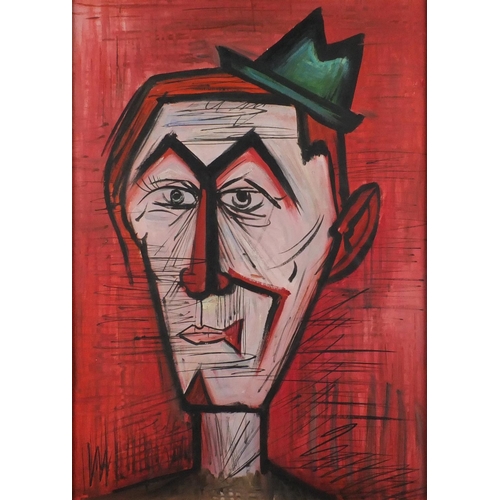 2135 - Manner of Bernard Buffet - Head and shoulders portrait, oil on canvas, label verso, mounted and fram... 
