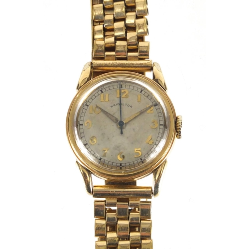 2383 - Gentleman's gold plated Hamilton wristwatch, 2.8cm in diameter