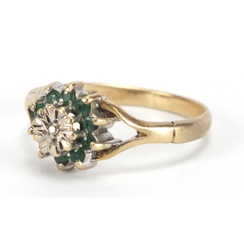 2379 - 9ct gold emerald and diamond ring, size K, approximate weight 1.7g
