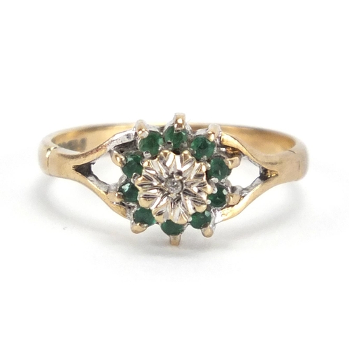 2379 - 9ct gold emerald and diamond ring, size K, approximate weight 1.7g