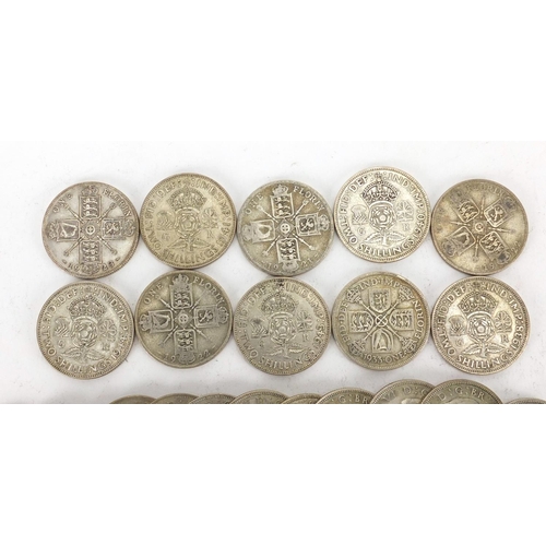 2222 - British pre 1947 two shillings and florins, approximate weight 375.0g