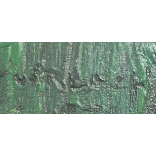 2213 - Study of a tree, impasto oil on canvas, bearing an indistinct signature possibly Turbact, mounted an... 