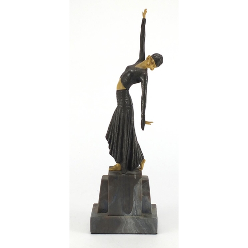 2029 - Art Deco style figurine of a dancer in the manner of Chiparus, raised on a marble base, 42cm high
