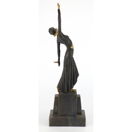 2029 - Art Deco style figurine of a dancer in the manner of Chiparus, raised on a marble base, 42cm high