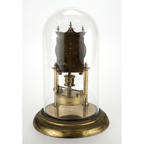 2100 - German brass Anniversary clock with glass dome, the enamelled dial with Arabic numerals, 30cm high
