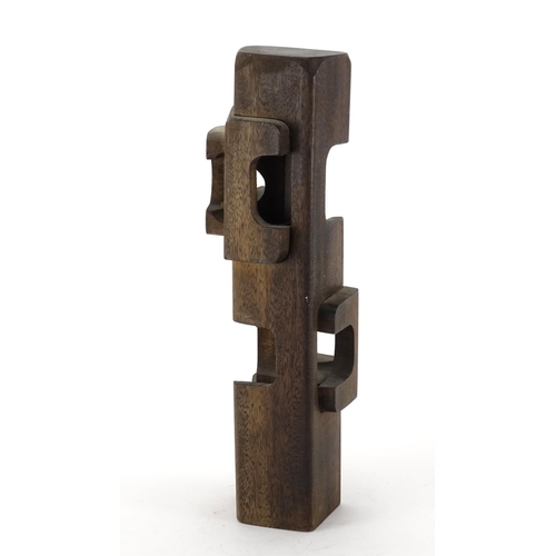 566 - 1970's Modernist wood carving, by Brian Willsher, indistinctly inscribed to the base, 36cm high