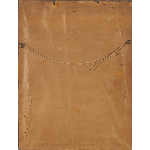 832 - Raffaele Frigerio - Portrait of an elderly man, oil, inscribed verso, mounted and framed, 25cm x 17.... 