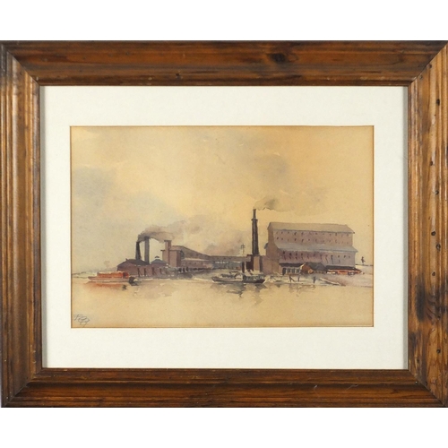 933 - Harbour scene on The Thames, early 20th century watercolour, bearing a monogram ECG, mounted and fra... 