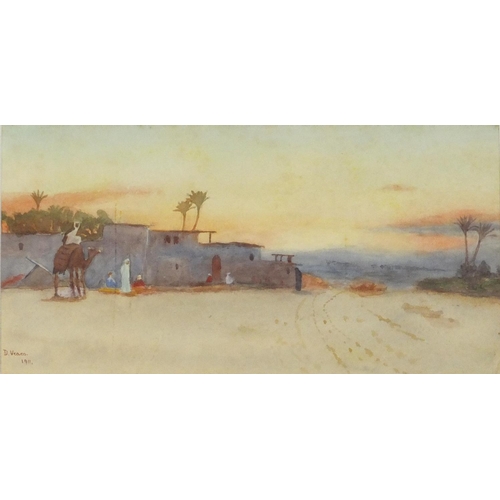 972 - D Veaco 1911 - Outskirts of a town in North Africa, signed watercolour, mounted and framed, 23.5cm x... 