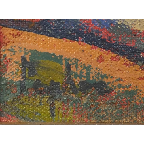 938 - After Samuel Peploe - Villa's by hilltops, Scottish colourist school oil on canvas, framed, 39cm x 2... 