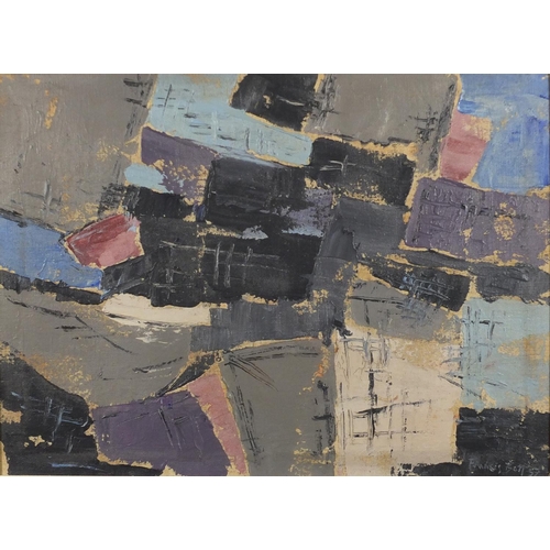 1009 - Abstract composition, oil on canvas, bearing a signature Francis Bott, mounted and framed, 53cm x 39... 