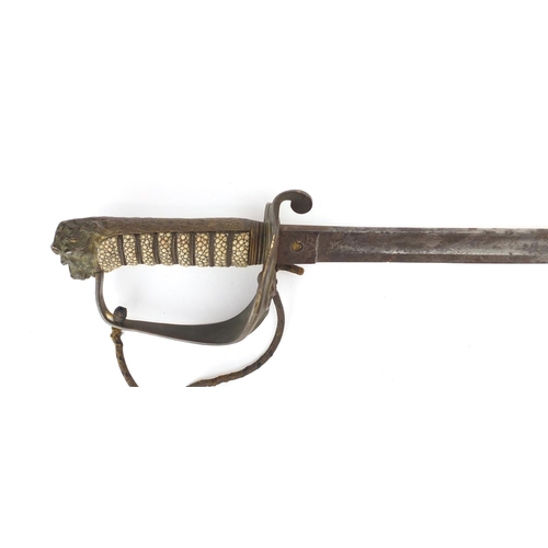 228 - British Military Naval dress sword with scabbard, by J Gieve & Sons of Portsmouth with etched steel ... 