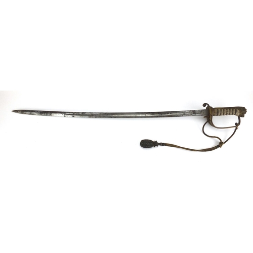 228 - British Military Naval dress sword with scabbard, by J Gieve & Sons of Portsmouth with etched steel ... 