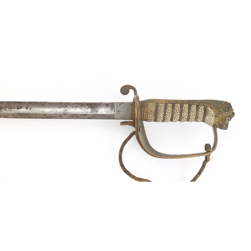 228 - British Military Naval dress sword with scabbard, by J Gieve & Sons of Portsmouth with etched steel ... 