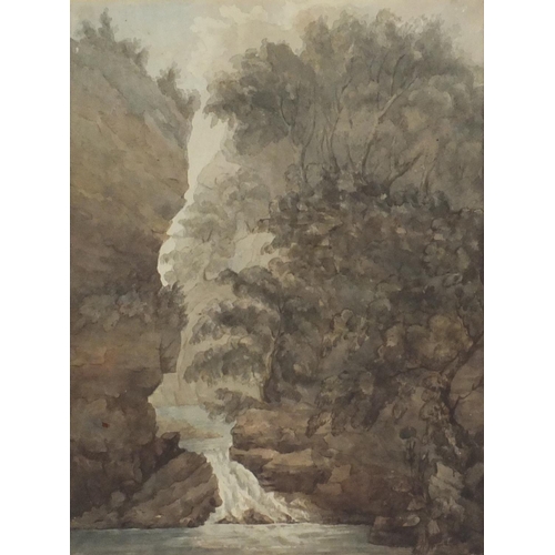 958 - Attributed to Robert Adam - Trees with waterfall, 18th century ink and watercolour, inscribed verso,... 