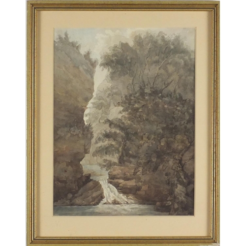 958 - Attributed to Robert Adam - Trees with waterfall, 18th century ink and watercolour, inscribed verso,... 