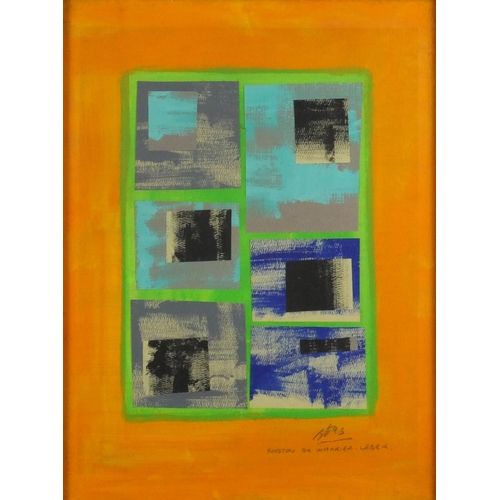 973 - Royston Du Maurier-Lebek - Abstract composition, geometric shapes, set of three mixed media and coll... 