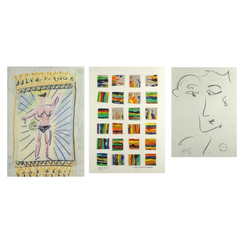974 - Royston Du Maurier-Lebek - Three works comprising a mixed media and collage of squares, mixed media ... 