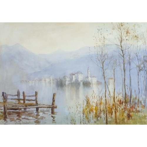 949 - Charles Rowbotham - Lake Orta, watercolour, mounted and framed, 34cm x 23.5cm