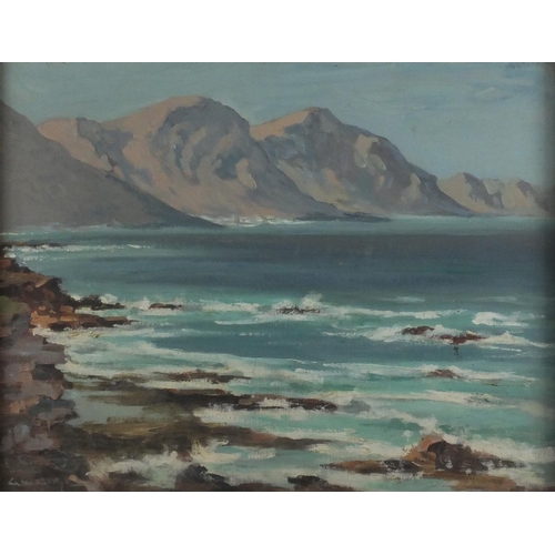 921 - Cape Town coastal scene, oil on canvas, bearing an indistinct signature, mounted and framed, 44cm x ... 