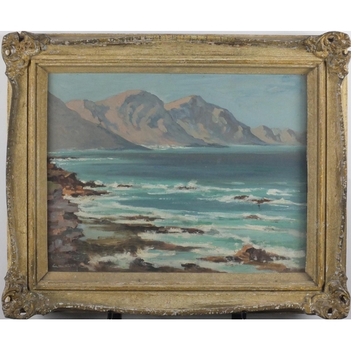 921 - Cape Town coastal scene, oil on canvas, bearing an indistinct signature, mounted and framed, 44cm x ... 