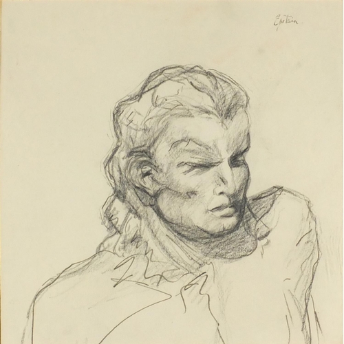 919 - After Sir Jacob Epstein - Head and shoulders portrait of a man, pencil on paper, mounted and framed,... 
