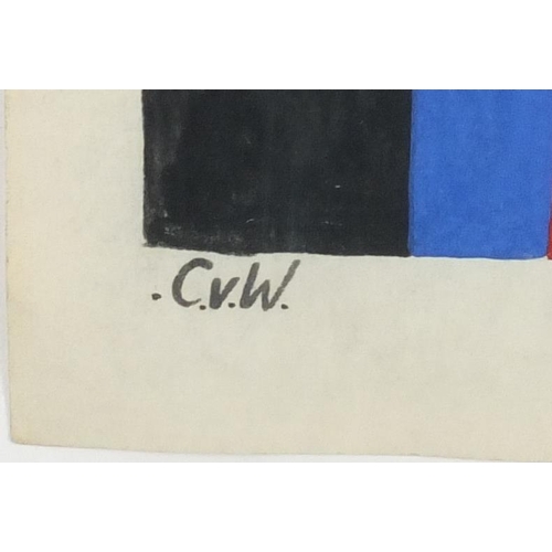 890 - Abstract composition, geometric shapes, Russian school gouache on paper, bearing a monogram CVW, mou... 