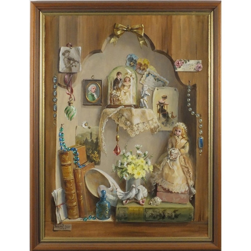 870 - Deborah Jones - Memories of a Happy Marriage, oil on canvas, printed label and The Whitgift Gallerie... 