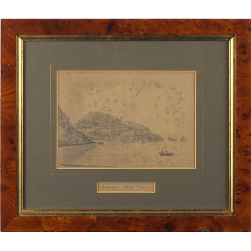 1003 - South Devon, three antique pencil drawings, each titled, mounted and framed, the largest 17.5cm x 12... 
