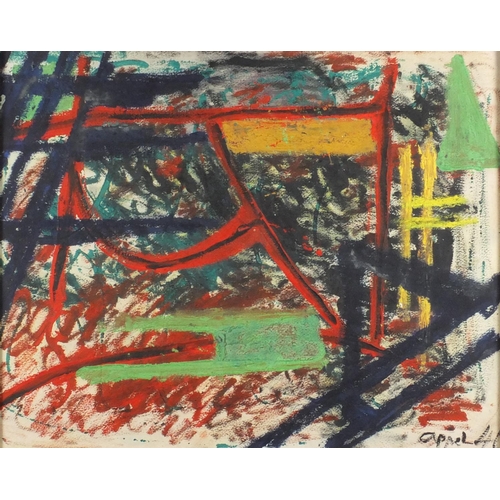 925 - Abstract composition, oil on card, bearing a signature Appel, framed, 46.5cm x 37cm