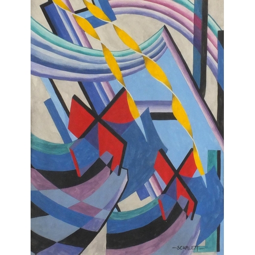 918 - Abstract composition, geometric shapes, watercolour and gouache, bearing a signature Scarlett, mount... 