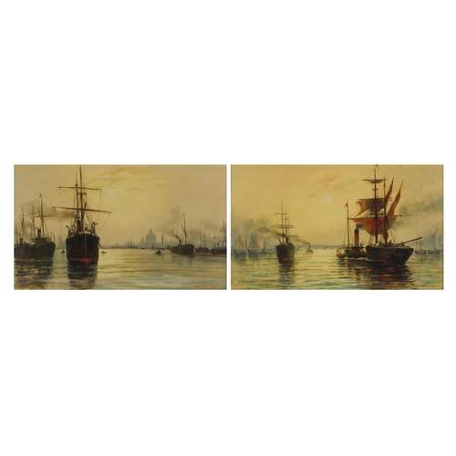 944 - H C Wilden - The Thames with rigged boats, pair of oil on canvases, framed, each 48cm x 28.5cm