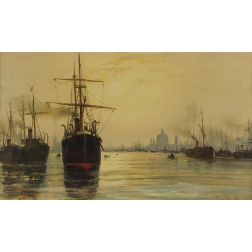 944 - H C Wilden - The Thames with rigged boats, pair of oil on canvases, framed, each 48cm x 28.5cm