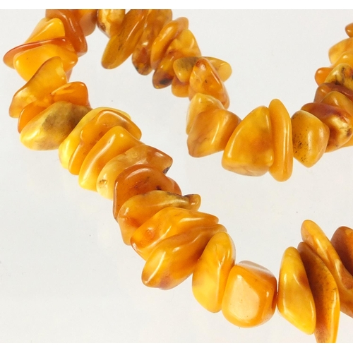 765 - Butterscotch and natural amber coloured necklace, 60cm in length, approximate weight 59.0g
