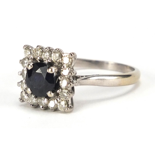 664 - 18ct white gold sapphire and diamond ring, size O, approximate weight 3.8g