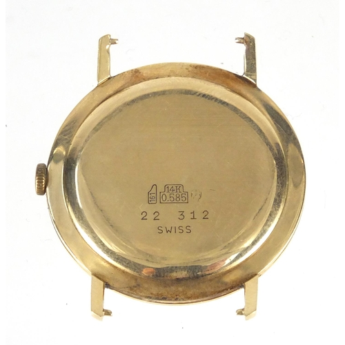 795 - Gentleman's 14ct gold Trafalgar wristwatch, the case numbered 22 312, 3.4cm in diameter