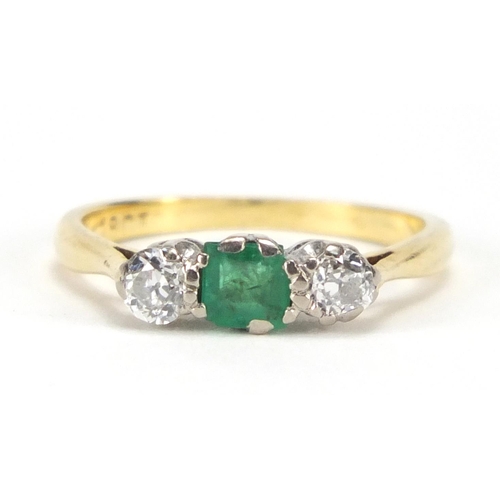 700 - 18ct gold emerald and diamond ring, size K, approximate weight 2.7g