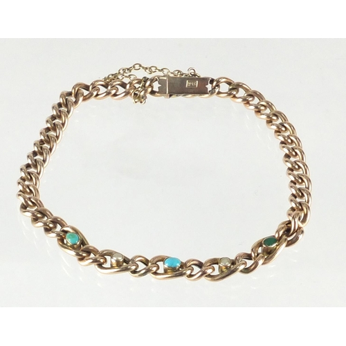 722 - Victorian 9ct rose gold bracelet set with turquoise and seed pearls, 18cm in length, approximate wei... 