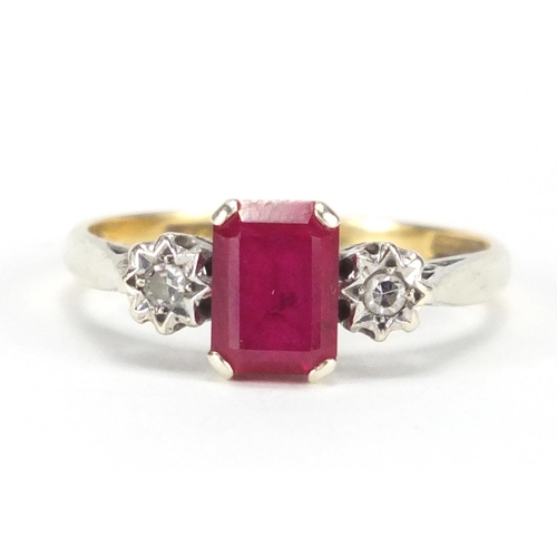 711 - 18ct gold ruby and diamond ring, the band stamped Sweetheart, size N, approximate weight 2.8g