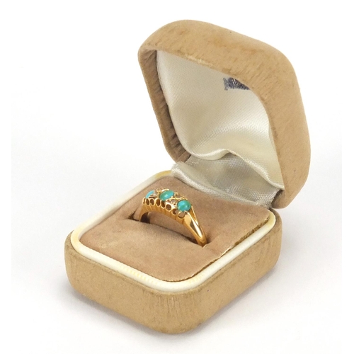 686 - Victorian 18ct gold turquoise and diamond ring, Chester 1897, size O, approximate weight 3.4g