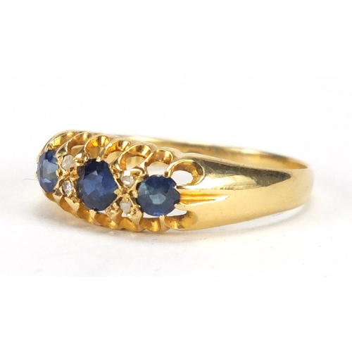 712 - 18ct gold sapphire and diamond ring, Chester 1908, size O, approximate weight 2.5g