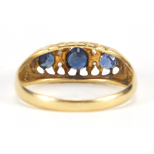 712 - 18ct gold sapphire and diamond ring, Chester 1908, size O, approximate weight 2.5g