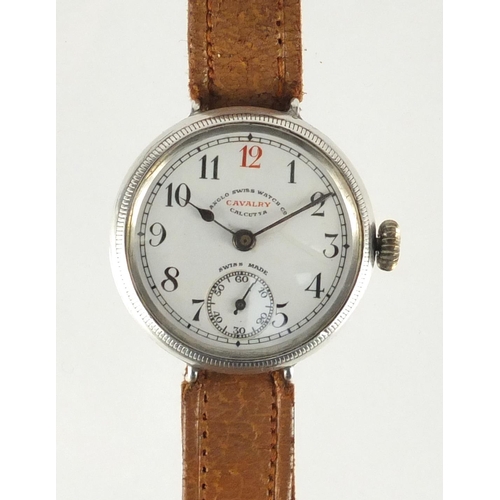 799 - Silver cased wristwatch, the enamelled dial marked Anglo Swiss Watch Co. Calcutta Calvary, the case ... 